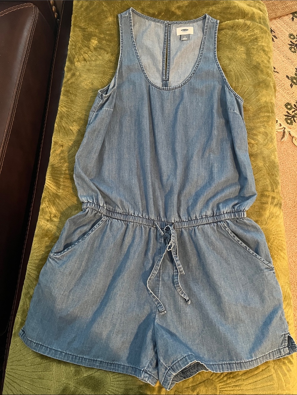 Old Navy Light Blue Denim Romper with Drawstring
